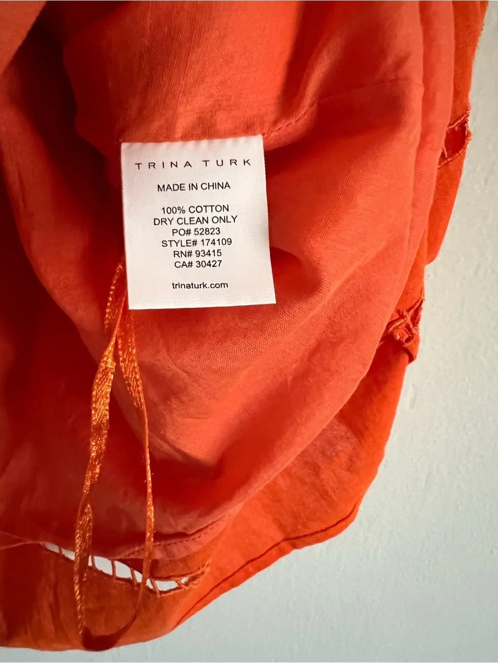 Trina Turk Orange Resort Blouse V Neck Tie Peasant Blouse Sx X-Large